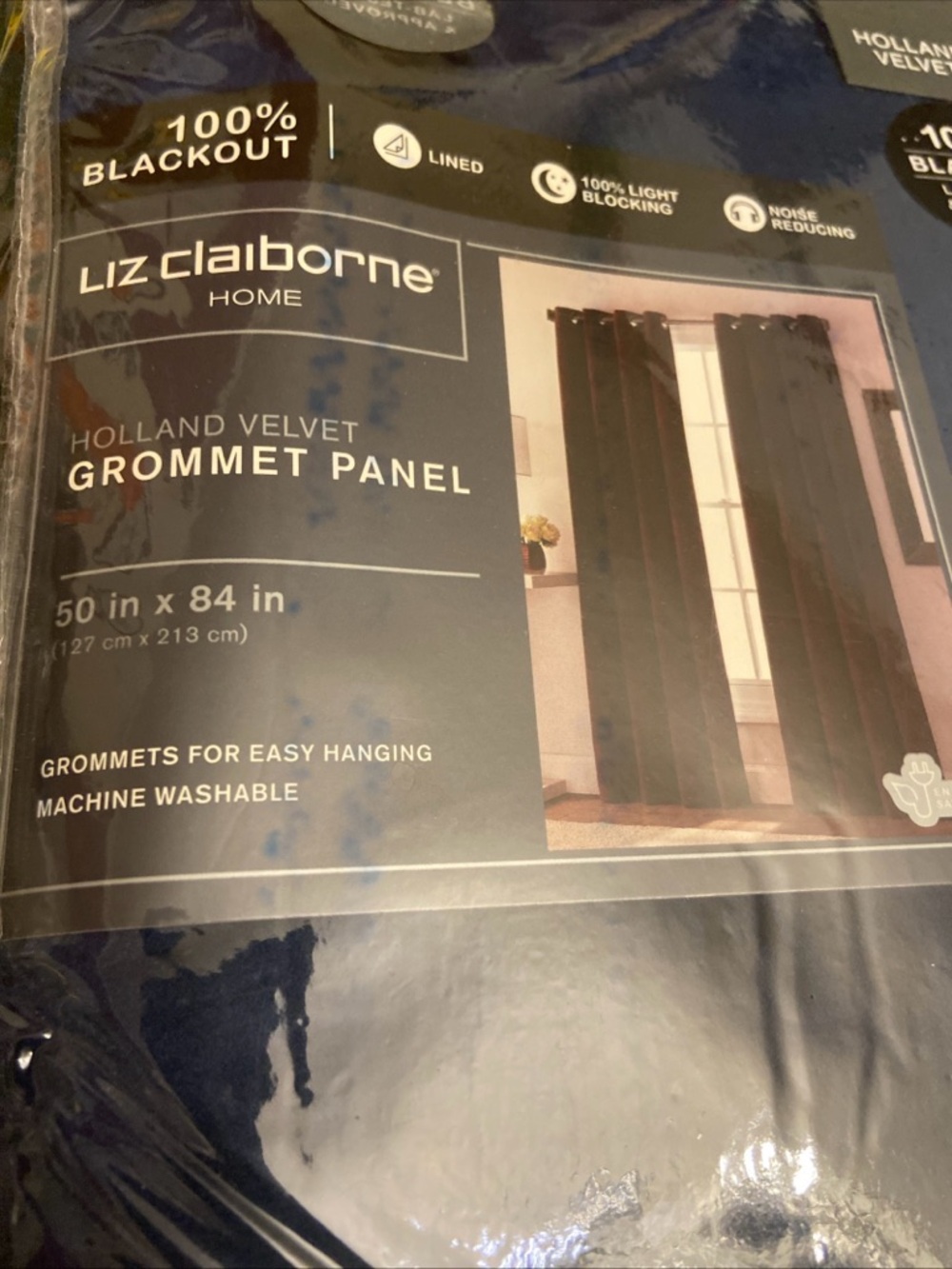 Liz Claiborne Retired Holland Blackout Lined Velvet Grommet Panel Lot of 2 Navy. - Picture 2 of 9